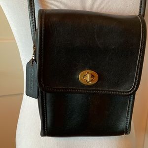 COPY - Vintage Coach Black Leather Bag, 24” strap HTF Crossbody